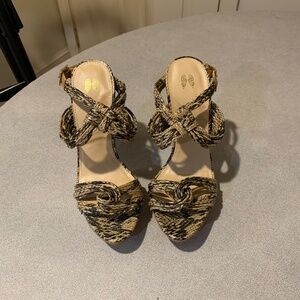 NWOB Victoria’s Secret Tan/Black Snakeprint Platform High Sandals sz 8.5 B